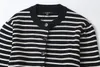 Women's Knits Ethereal MD 2024 Style Of Casual Commuter Slim Cut Crew Neck Sweater Cardigan With Striped