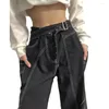Jeans pour femmes Femmes Ceinture Poches Taille moyenne Solide Denim Fermeture à glissière Plat Pantalon large Design Hiver High Street Lâche Individuel