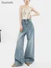 Damesjeans Duomofu Lichtblauw Vintage Distressed Washed Loose Dames Chic Hoge taille Slank Casual Mode Volledige lengte Vrouw