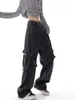 Женские джинсы KUCLUT Черные брюки-карго Женские широкие брюки 2024 Свободная уличная одежда Дизайнерская высокая талия Повседневная простая классическая джинсовая ткань