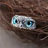 Bague hibou aux yeux bleus en alliage rétro, bijoux européens et américains réglables pour femmes AB39