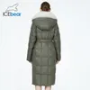 icebear new 2023 fur hood women coat lg luxury jacket female m quilted coat parkas with belt GWD3906I Q1FS#