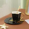 Tasses créatives en céramique étoile lune tasse à café et soucoupe avec cuillère poignée dorée tasse après-midi thé jus eau boissons porcelaine