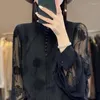 Женская трикотажная весенне-летняя шифоновая полая рубашка с круглым вырезом и низом, свободный сетчатый топ в стиле ретро с вышивкой в китайском стиле