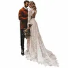 dream Lg Sleeves Floral Lace V Neck Boho Wedding Dr Deep V Neck Open Back Modest Rustic Civil Bridal Gown a5vA#