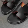 Pantofole da uomo Sandali firmati Strato superiore in pelle Abbigliamento estivo da uomo Trend Sandalo a una linea Marchio di moda coreano antiscivolo An Ppzg