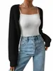 Mulheres Open Frt Cropped Cardigan Tops y2k Retro Lg Manga Cor Sólida Com Nervuras Knit Shrug Sweater Bolero Tops n7Gg #