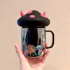 Muggar halloween söt djävul horn svampglas med handtag och halm kopp fall mugg te set kawaii