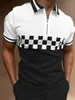 Zomer Mannen Polo Shirt Turn Down Kraag Rits Tops Korte Mouw Plaid Streetwear Oversized Design Kleding Ademende Shirts 240328