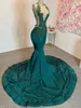 2024 Plus Size Prom Dresses for Black Women Girls Promdress Hunter Green Illusion Evening Formal Dress Rhinestones Decorated Birthday Gown for Occasions NL664