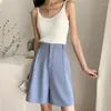 Women's Pants Summer Loose Casual Solid Color Knee Length Suit Ladies High Waist All-match Wide Leg Chiffon Shorts Clothing