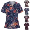 Vrouwen Scrub Top Met V-hals Bloemenprint Scrub Uniformen Verpleegkundige Scrub Tops Voor Vrouwen Korte Mouw Blouse Gezondheidszorg Tuniek A50 38Nz #