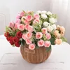 Fleurs décoratives Silk rouge Rose Bouquet accessoires de mariage artificiels Peony Fake Flower Diy pour table de fête Vase Decoration Home