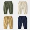 Trousers Kids Mid-Waist Long Pants Spring Boys' Casual Tapered Comfortable Soft Cotton Elastic Waist Ages 3-8 4 Colors