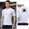 Spider Print Compression Shirts For Men Gym Workout Fitness underskjortor Kort ärm Snabbt torr atletisk t-shirt toppar sportkläder 240325