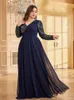 xuibol Plus Size Luxury Chiff Lg Sleeve Evening Dres Women Sequin Blue Wedding Party Cocktail Prom Floor Lenght Gowns P6sv#