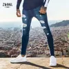 fi vit elastisk mager byxor man rippade jeans manliga streetwear vintage w solid denim byxa mens casual smala fit byxor u69k#