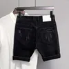 Mäns shorts-knapp blixtlås i midjan snygg denim med rippade lapptäckfickor knälängd streetwear mode för sommaren