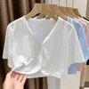 2023 New Summer Women's Short Sleeve Shrug Short Black And White Cape Cardigan Shurg Thin Outwear Cape A8DI#