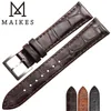 MAIKES Genuine Leather Strap Watch Accessories Handmade Watchbands 18mm 19mm 20mm 22mm Light Brown Black Watch Bracelets Band 240315