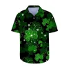 Men's Casual Shirts Clover Shirt Daily Wear Weekend Fall Short Sleeve Green 4 Way Stretch Fabric St. Patrick's Day