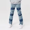 wed Vintage Hip Hop Damaged Patchwork Jeans Men's Inner Side Zip Up High Street Y2k Jean Baggy Ctrast Color Straight Jeans f2kK#