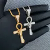 New Hip Hop Gold Plated Bling Cz Cross Pendant Necklace Jewelry Women Men Iced Out Diamond Ankh Cross Pendant with Snake