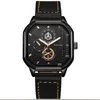 Zegarek zegarowy yikaze men kwarcowe zegarki skórzany pasek duży wybieranie Student Square Sport Watch Cool Black Men's Waterproofwatch na rękę