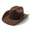 Mężczyźni Women Western Cowboy Hat with Belt Winter Autumn Church Jazz elegancki cowgirl sombrero czapki 240314