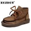 Ботинки Koznoy, лоферы для женщин, 3 см, Ретро, натуральная кожа до щиколотки, британские осенне-зимние плюшевые мокасины, обувь на плоской подошве с резиновой подошвой