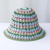 Sombreros de ala ancha 2024 Estilo de moda Sombrero de cubo Multicolor Plegable Sol Crochet para viajes de playa y vacaciones Paja hecha a mano