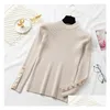 Damenpullover 5 Farben Damen Casual Herbst Winter Frauen Dicker Pullover Plovers Langarm Knopf O-Ausschnitt Chic Weiblich Slim Stricktop Dhn9J