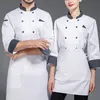 unisex donna uomo doppiopetto cappotto da cuoco Ctrast colore colletto alla coreana manica lunga giacca da cuoco ristorante cucina dell'hotel uniforme 17mo #