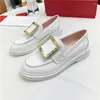 Casual Shoes Spring Autumn Round Toe Loafers Women Pumps Slip-On Crystal Square Buckle Strap Real Leather Single