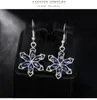 Brincos colar flor brinco conjunto jóias para mulheres meninas senhoras azul marinho cristal strass diamante pingente charme sier presente jóia dho9u