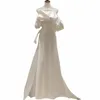 Luxe français blanc Satin mariage traînant Maxi Dres pour la mariée élégante Lg bal soirée invité Cocktail fête femmes Dr 184w #