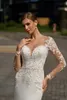 Urban Sexy Dresses Long Sleeve Mermaid Wedding Dress Beach V-Neck Lace Appliques Sweep Train Button Bridal Gowns Customize To Measures Civil yq240329