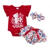 Kleidung Sets 3PCS Sommer Baby Mädchen Kleidung Set Nette Kurzarm Buchstaben Print Strampler Sterne Shorts Haarband Kinder Outfit für Unabhängigkeit