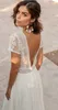 Urban Sexy Dresses Lsym Chiffon V-ringen Boho Wedding Dress for Women 2024 Kort ärm golvlängd Backless Bridal Gown Robe de Marie Custom Made YQ240329