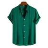 Men's Casual Shirts Men Shirt Solid Color Single-breasted Stand Collar Summer Simple Short Sleeve Top For Daily Wear