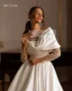 Smileven Satin Lace Wedding Dres a Line LG Sleeve Bude Sheer Bride Dr 2ピースVestido de Novia High Neck Wedding Gowns F7Z3＃