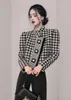 Kvinnors jackor 2024 Fashion Autumn Winter Houndstooth Woolen Jackla Coat Ladies Temperament Tweed Short Outwear