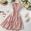 Zoki Elegante Frauen Midi Dr Fi Sommer Butt Eine Linie Sleevel Rüschen Butt Hohe Taille Weibliche Strand Vestidos Neue Q7Sx #