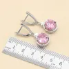 Ensembles XUTAAYI 925 ensembles de bijoux de mariage en argent pour femmes forme ronde rose Zircon Bracelet boucles d'oreilles collier pendentif bague boîte-cadeau