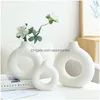 Vases Nordique Vase en céramique esthétique chambre décor beignets fleur maison salon décoration accessoires intérieur bureau livraison directe jardin Dh5Pz