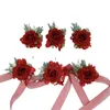 Red Artifical FRS BRIDESMAID BOUTNIEER Mariage Homme Roses Bride Bride Mariage Accoupes X2AT #