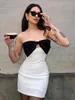 Casual Dresses Ailigou 2024 Women's Sexy Strapless Sleeveless Bow Tie Black And White Tight Mini Bandage Dress Elegant Celebrity Party