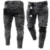 men Retro Snow W Distred Stretch Ripped Biker Jeans Hip Hop Slim Fit Hole Punk Denim Pant Pantales Hombre Zipper Joggers N9Pl#