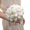在庫の美しいアイボリーリブFRS素晴らしい真珠ビーズブライダルブーケの花嫁介添人ウェディングブーケラムドヴィアBy53 i7qt＃