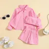Clothing Sets 2-7Y Girls Summer Fall Clothes Solid Color Long Sleeve Lapel Button Shirt Camisole Crop Tops Shorts Children Outfits 3Pcs Set